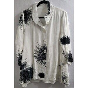 Lindi Reversible Jacket Sz Large Black White Big Buttons Pockets Lagenlook NEW